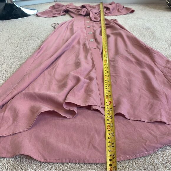 Zara pink cut out tied V-neck front button midi dress Sz M NWT - Picture 7 of 8